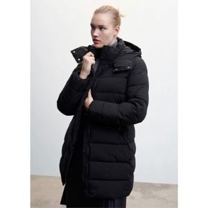 Mango Hood Quilted Coat Black Size XL